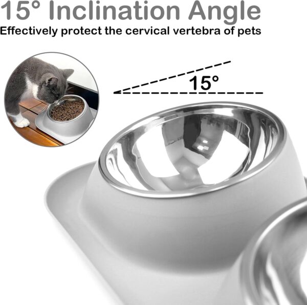 Ptlom Dog Cat Basic Food and Water Bowl Set, 2 Removable Stainless Steel Feeding Bowls with Non-Slip Leak-Proof Plastic Stand Suitable for Small and Medium Pet Puppy Feeder Tableware Supplies, Grey - Image 6