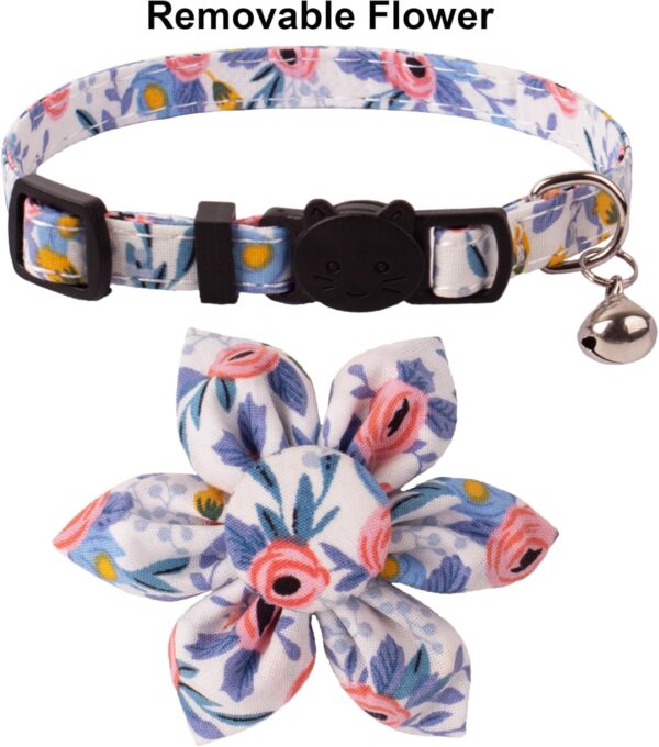 ADOGGYGO Breakaway Cat Collar with Bells, 2 Pack Flower Cat Collars for Girl Cat Kitten Collar with Removable Floral Adjustable Collars for Cats (Orange & Blue) - Image 4