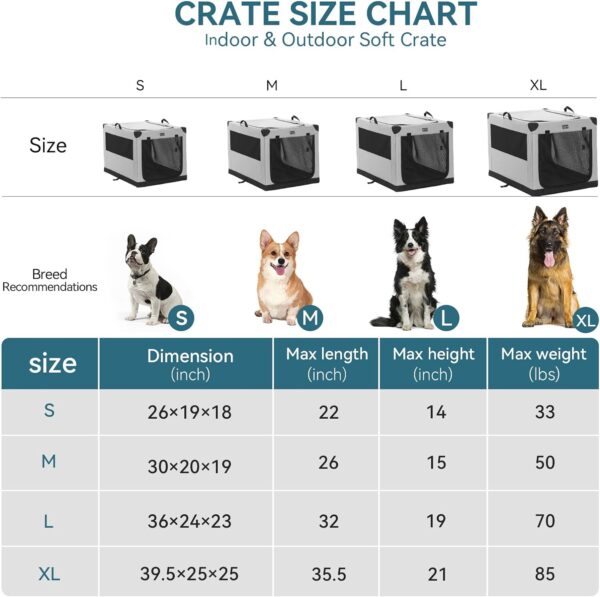 Petsfit 36 Inch Dog Crates, Adjustable Fabric Cover by Spiral Iron Pipe, Sturdiness & Strengthen Sewing 3 Door Design, Soft Collapsible Dog Kennel, Easy On The Go, Easy to Stow Grey - Image 4