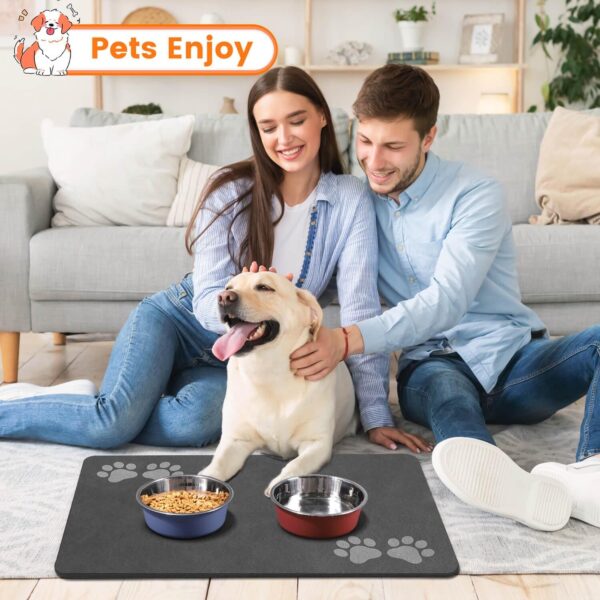 Pet Feeding Mat-Absorbent Pet Placemat for Food and Water Bowl, Dog Food Mat with Waterproof Rubber Backing, No Stains Quick Dry Water Dispenser Mat for Dog and Cat, Dark Gray-12"x20" - Image 8