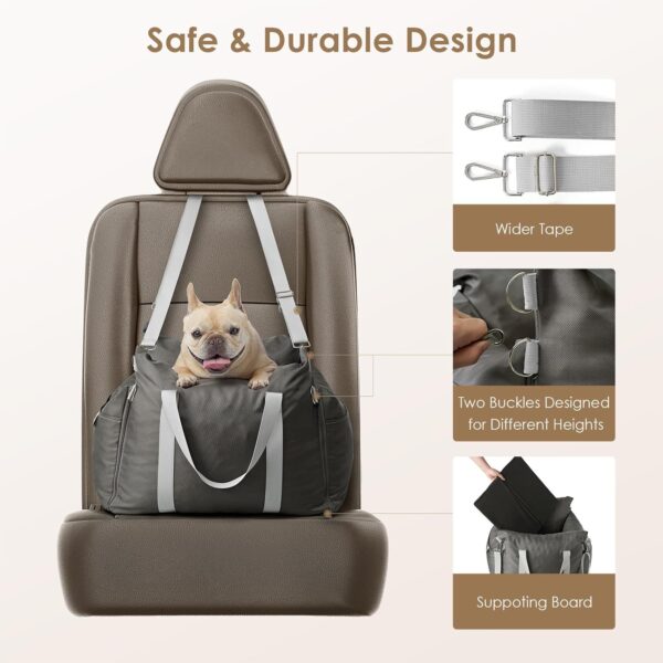 EHEYCIGA Adjustable Dog Car Seat for Small Dogs, Shredded Memory Foam Filling Dog Booster Car Seat for Dogs and Cats Up to 25 lbs, Pet Travel Carrier with Storage Pockets and Durable Belts, Grey - Image 3