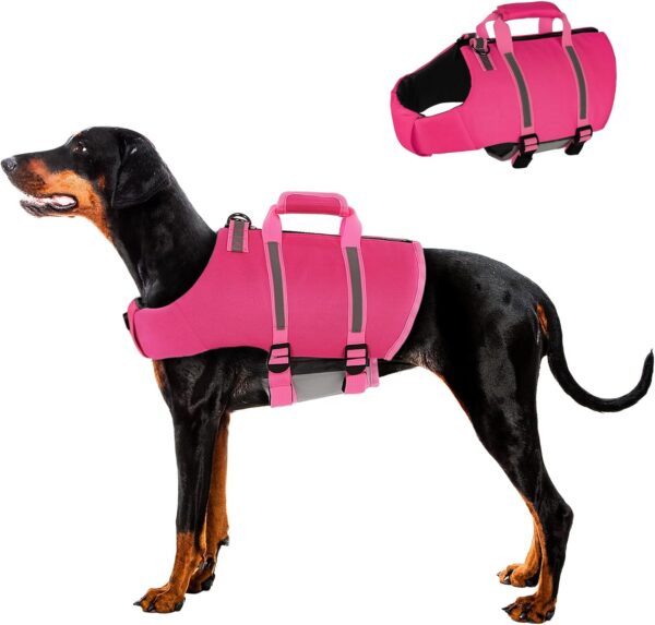 SAWMONG Dog Life Jacket,Dog Swimming Vest with Ripstop and High Flotation for Small Medium Large Dogs,Reflective Lightweight Dog Life Preserver with Rescue Handle for Boating DeepPink XS