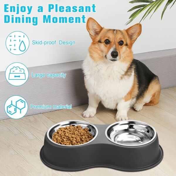 Dog Bowls Double Dog Water and Food Bowls Stainless Steel Bowls with Non-Slip Resin Station, Pet Feeder Bowls for Puppy Medium Dogs Cats - Image 4