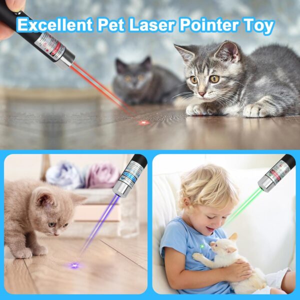 Cat Laser Pointer for Cats USB Rechargeable Dogs Pet Interactive Toys Indoor Outdoor Chaser Tease Green Red Light Blue Violet Laser Pen Kitten (3 Colors Mixed, 3 PCS Pack Laser Color Mixed) - Image 4