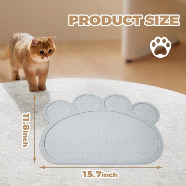 Cat Food Mat, Silicone Pet Feeding Mat for Floor Non-Skid Waterproof Cat Water Bowl Mat with Raised Edges to Prevent Food and Water Messes on Floor, Easy to Clean Pet mat (Grey, 15.7 * 11.8”) - Image 2