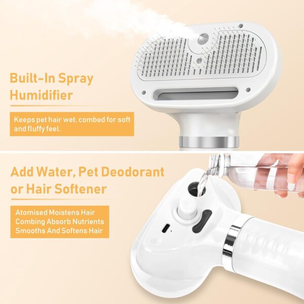 Pet Hair Dryer, Spray Cat Brush for Shedding, 4 in 1 Cat Steam Comb & Dog Blow Dryer with Water Tank and Release Button, 3 Heat Settings, Pet Grooming Brush for Home, Pet Washing Station,White - Image 4