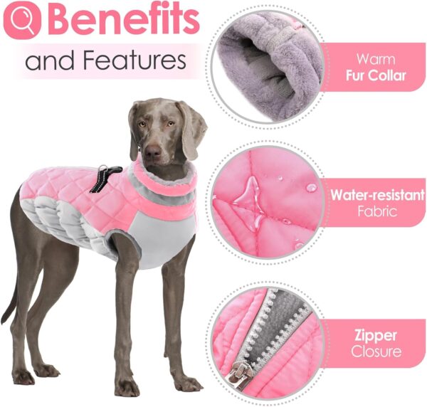 AOFITEE Dog Coat, Warm Dog Jacket Dog Winter Coats, Reflective Turtleneck Dog Fleece Vest with Harness Built in, Waterproof Windproof Dog Snow Jacket Snowsuit for Small Medium Large Dogs, Pink XS - Image 3