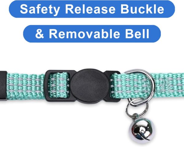 Pawtitas Reflective Cat Collar with Safety Buckle and Removable Bell Cat Collar Kitten Collar Teal Cat Collar - Image 3