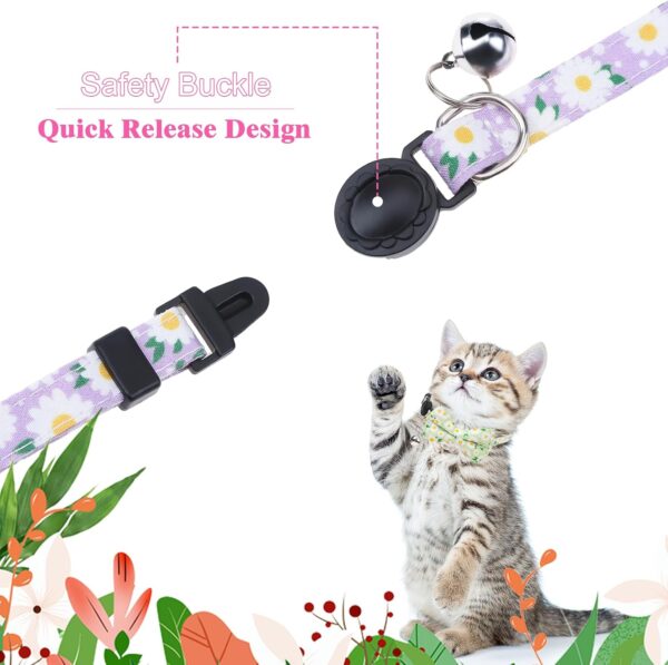 4 Pcs Breakaway Cat Collar with Bow Tie and Bell Floral Cat Kitten Collar with Removable Bowtie Adjustable Safety Collars for Girl Cats - Image 4