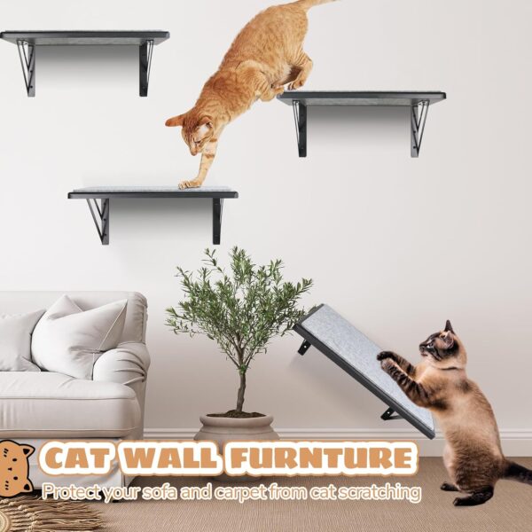 Cat Wall Shelves Set of 2, Wood Cat Shelves for Wall, Cat Wall Bed Hammock with Scratching Pad, Cat Climbing Shelf for Sleeping Playing, Cat Window Perch for Large Cats, Black Cat Furniture for Indoor - Image 2