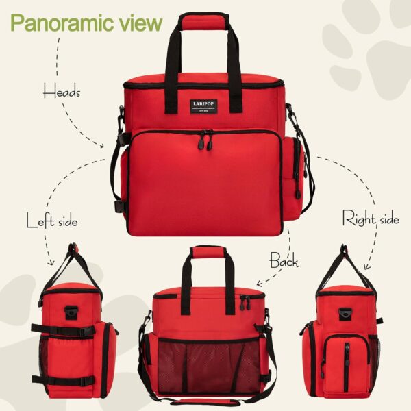 Dog Travel Bag,Weekend Pet Travel bag Set for Dog and Cat,Airline Approved Tote Multi-Function Dog Bags for Traveling,2 Food Storage Containers, 2 Collapsible Bowls, 1 Feeding Mat,Red - Image 3