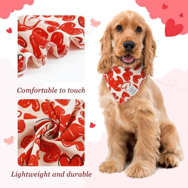 E-Clover Mothers Day Dog Bandana & Matching Scrunchie Set Girl Heart Dog Scarf Bibs with Hair Tie Headbands for Small Puppy Dogs Owner Mom Gift Outfit Red - Image 5