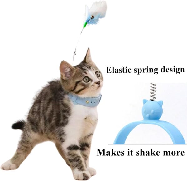 Silicone Bell Feather Cat Collar Toy With 3 Funny Replacement Refill, Adjustable Collar Toys, Interactive Cats Toys For Indoor Kitten, Energy Cat Toy With Bell For Exercise (Blue and Yellow) - Image 7