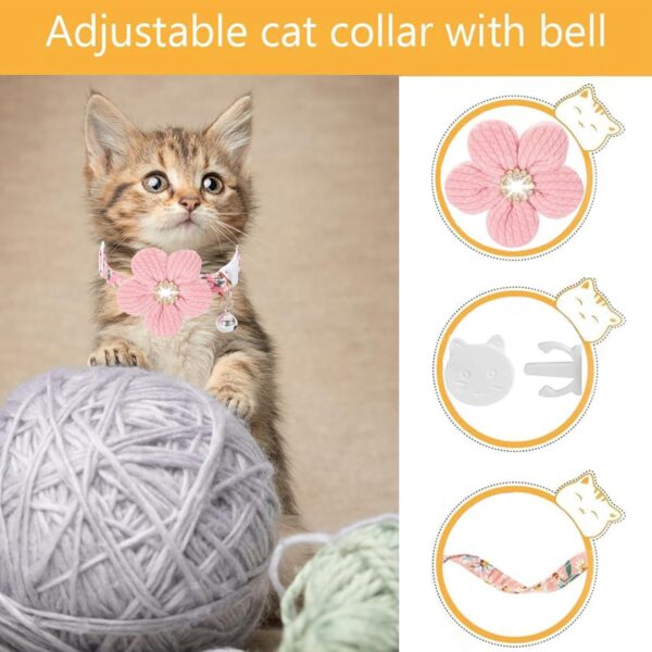 Cat Collar, HYQHYX Breakaway Kitten Collar with Flower,Rhinestone Kitty Collar with Bell, Floral Pet Collar with Safety Buckle for Cats and Puppy Dog - Image 2