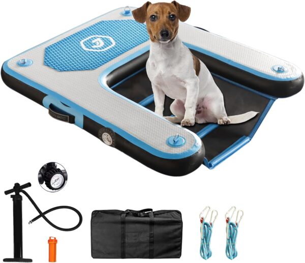 Inflatable Plank Dog Float Ramp,Up to 180lbs Dog Water Ramp Ladder with Non-Slip Dock Platform for Lake,Swimming Pool,Boat