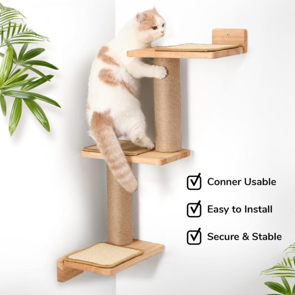 FUKUMARU Cat Wall Shelves, 3 in 1 Transformable Cat Scratching Post Wall Mounted, DIY Cat Wall Jungle and Cats Perch Platform Supplies, Suit for Cats Climb, Play, Nap, Scratch - Image 5