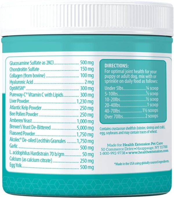 Health Extension Chondroitin with Glucosamine for Dog, Arthritis Pain Relief Vitamin, Joint & Hip Supplement Cheese Flavored Powder, Suitable for All Types of Puppies & Dogs, (8 Oz / 226 g) - Image 2