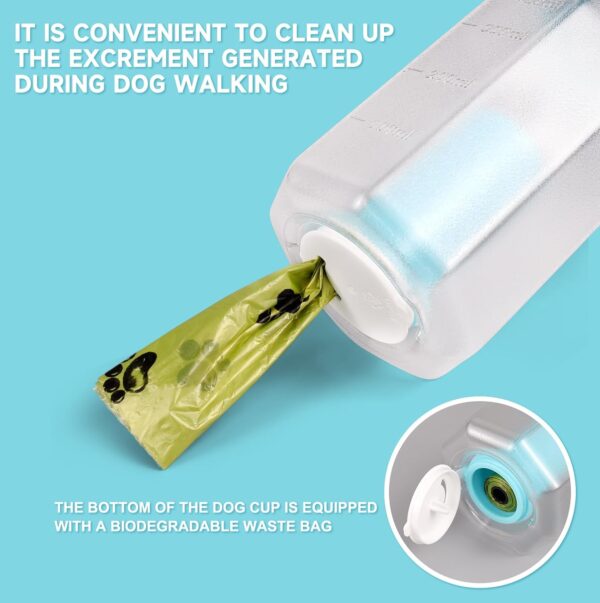 3 in1 Dog Outdoor Water Bottle,Portable Pet Water Bottle with Food Container, Leak Proof Dog Travel Water Bottle,Dog Poop Bags,Dog Water Dispenser for Outdoor Walking,Hiking,Travel. - Image 7