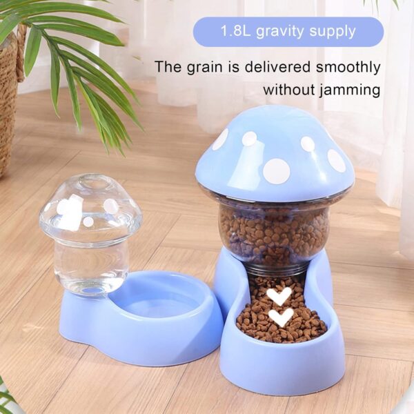 Pets Auto Feeder, Automatic Dog Gravity Food Feeder, Cat Water Dispenser, Mushroom Shape Dog Cat Water Food Container, Pet Food Bowl for Small Medium Dog Pets Puppy Kitten Blue - Image 5