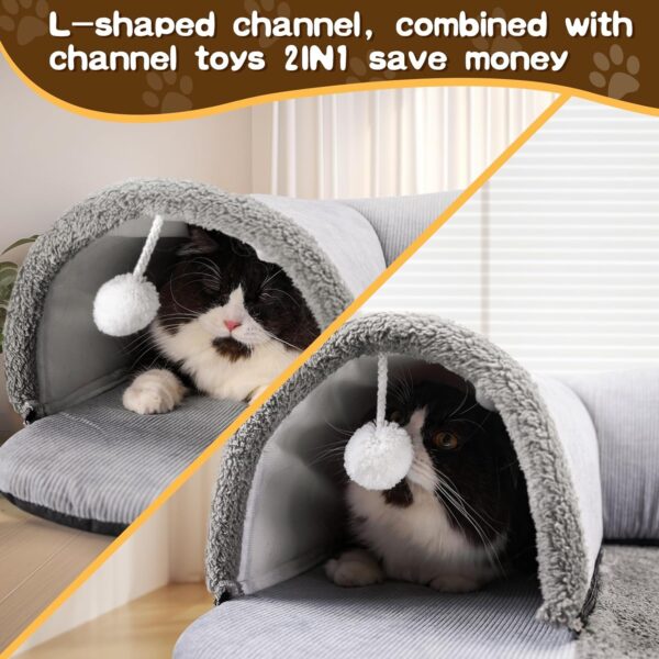 Cat Tunnel Bed for Indoor Cats, 2in1 Cat Bed and Tunnel Cat Toys,27.55IN Large Size Cat Carpet Tunnel Suitable for All Seasons, Detachable, Washable for Cats and Small Pets&Grey - Image 6