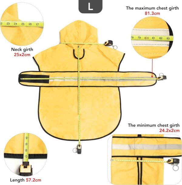 Reflective Dog Rain coats - Waterproof Adjustable Pet Raincoat Jacket, Lightweight Dog Apparel & accessories Raincoat for Small to X- Large Dogs(Yellow, Large) - Image 4