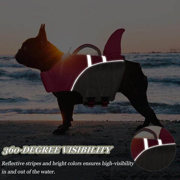 Dog Life Jacket High Buoyancy, Cute Shark Dog Life Vest for Swimming Boating with Rescue Handle, Reflective Adjustable Puppy Swim Vest Pet Life Jacket for Small Medium Large Dogs (M) - Image 6