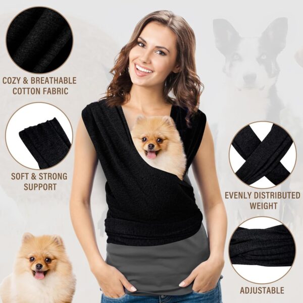 Dog Carriers for Small Dogs Adjustable Pet Sling Carrier for Small Dogs Shoulder Dog Carrier Sling Cotton Front Facing Cat Sling Carrier Safe Dog Front Carrier Bag for Outdoor (Black) - Image 3