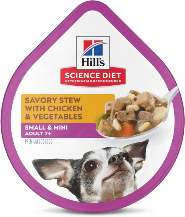 Hill's Science Diet Small & Mini, Senior Adult 7+, Small & Mini Breeds Senior Premium Nutrition, Wet Dog Food, Chicken & Vegetables Stew, 3.5 oz Tray, Case of 12