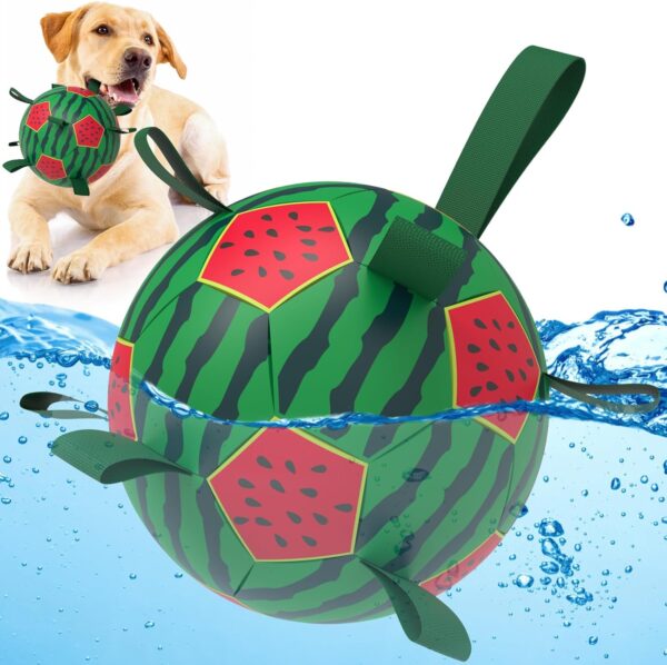 QDAN Watermelon Ball Dog Water Toys- Waterproof Dog Soccer Ball with Straps, Dog Beach Balls for Summer Outdoor Games Swimming Pool with Family Kids, Outdoor Dog Toys (8 inch) - Image 8