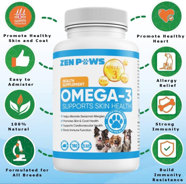 Omega 3 Fish Oil for Dogs - 180 Count Tablet Treats – Helps Shedding, Skin Allergy, Itch and Dry Skin Relief, Hot Spots - Joint Health - Skin and Coat Supplement - Salmon Oil - Duck Flavor - Image 2