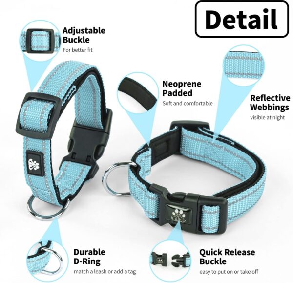 NESTROAD Reflective Dog Collar and Leash Set,Soft Neoprene Pet Collar with Quick Release Buckle,Adjustable Nylon Dog Collars for Small Medium Large Dogs(Medium Collar + 5FT Leash,Blue) - Image 3