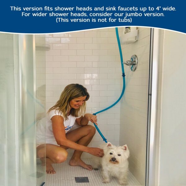 Rinseroo Dog Shower Hose: Wash Hose Attachment for Shower & Sink - Pet Bather, Fits Showerheads Up to 4” Wide Handheld Shower Sprayer Faucet Adapter, Includes Spare Connector 6 Foot Hose (Not for Tub) - Image 4