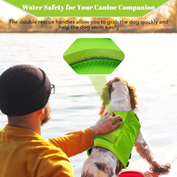 DENTRUN High Visibility Dog Life Jacket, Dog Life Vest for Swimming Boating Puppy Life Preserver Floatation Safety Pool Lake Reflective Float Coat Wetsuit & Rescue Handle for Small Dog, Green - Image 3