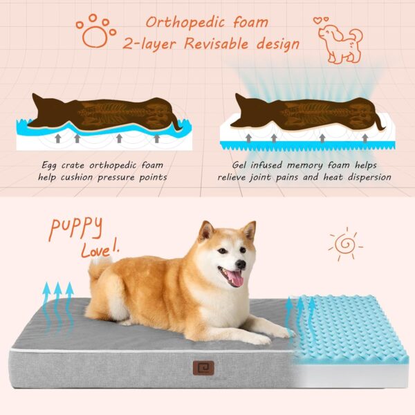 EHEYCIGA Orthopedic Memory Foam Dog Beds for Large Dogs with Removable Waterproof Liner, Grey, 35x23 - Image 2