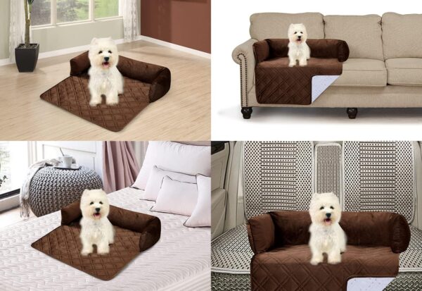 Premium Chocolate Silky Velvet Pet Sofa Bed, Slip Resistant, Waterproof, Washable Couch Protector with Removable Bolster Cushions, Furniture Cover for Dogs, Cats, Medium, Chocolate - Image 9