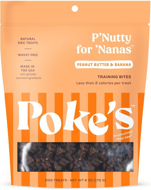 Poke's P'Nutty for 'Nanas Treats for Dogs, Limited Ingredient & Natural Dog Treats, Wheat-Free & Made in The USA, Peanut Butter & Banana Training Bites, 6oz