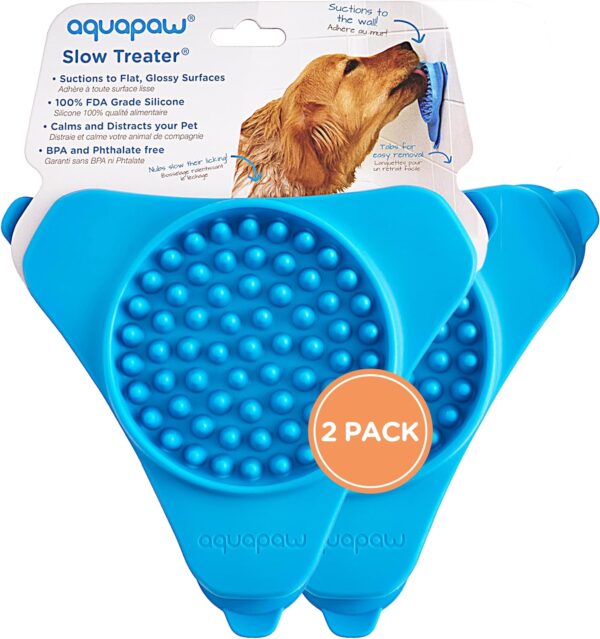 Aquapaw Premium Lick Mat for Dogs - 2 Pack | Dog Bath Slow Feeding Mat for Food, Treats & Peanut Butter | Anxiety Relief Dog Bathing Supplies | Dog Lick Mat with Suction Cups - Blue