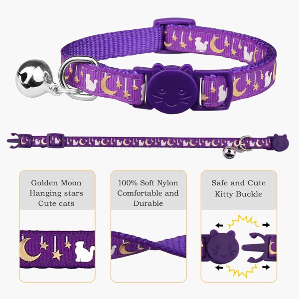 6 PCS Breakaway Cat Collars Golden Moon Cat Collars Safety Buckle Kitten Collar with Bell Glow in The Dark Cat Collars for Boy&Girl Cats - Image 2