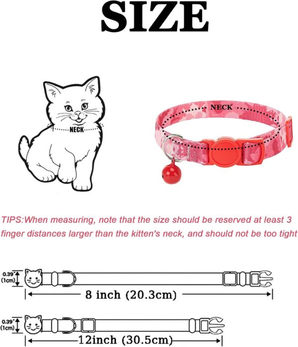 2PC cat Collar with Bells,Quick Release Safe Buckle Adjustable Kitten Collars,Printed Nylon Cute Collar for Boy and Girl Cats (Rainbow Pink) - Image 4