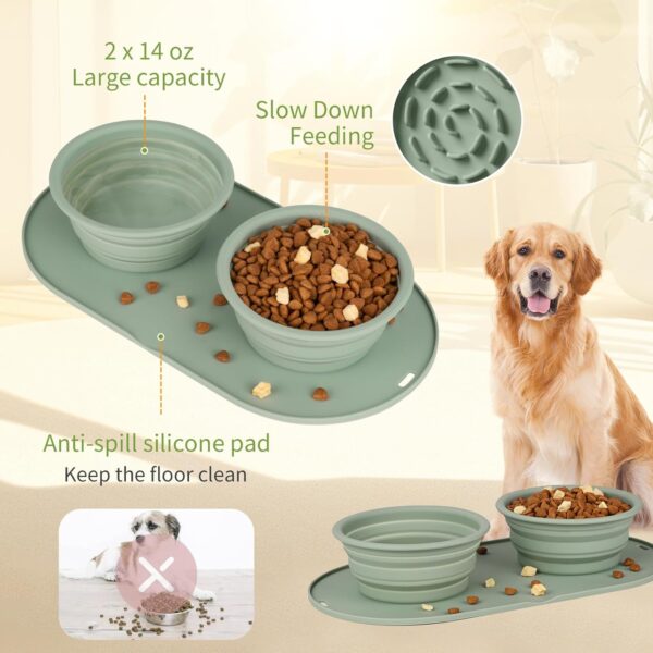 Puppy Dog Bowl,Travel Bowls Dog Food Bowls&Dog Water Bowls,No Spills,Collapsible Double Bowl,Suitable for Small and Medium Sized Dogs(Green) - Image 4