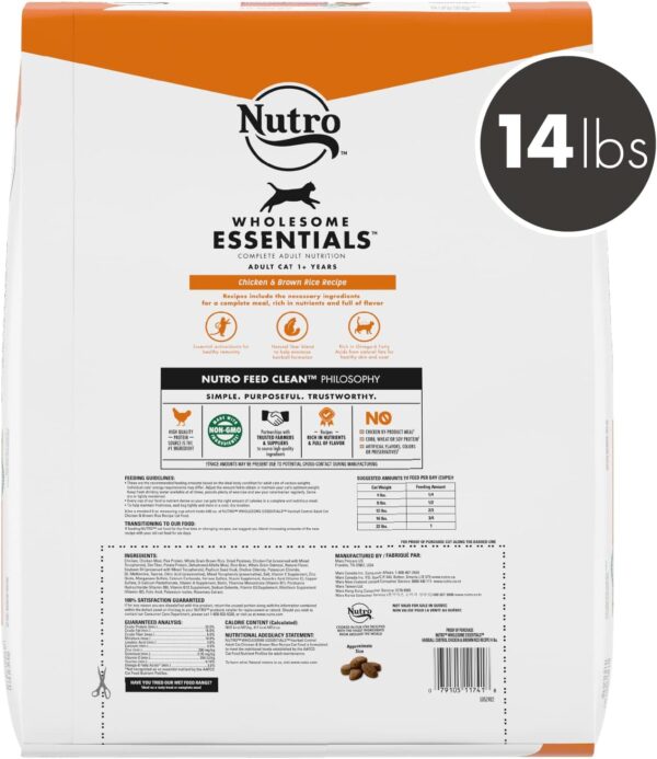 NUTRO WHOLESOME ESSENTIALS Adult Hairball Control Natural Dry Cat Food Farm-Raised Chicken & Brown Rice Recipe, 14 lb. Bag - Image 2