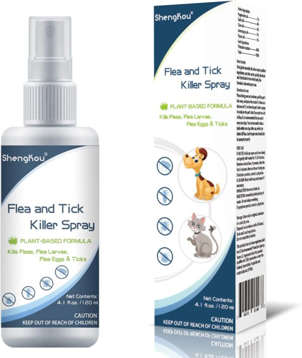 Flea and Tick Spray for Pets and Home - Safe for Humans, Kids and Pets - Natural and Effective Treatment for Ticks, Fleas and Insects - Indoor and Outdoor Use - Charity Donation Included