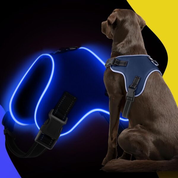 Light Up Dog Harness, Led No-Pull Reflective Dog Vest, Breathable Adjustable Pet Harness with Handle for Outdoor Walking - No More Pulling, Tugging or Choking (Blue, M) - Image 2