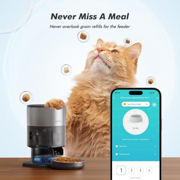 5G WiFi Automatic Cat Feeders,Pet Food Dispenser,APP Control for Remote Feeding,1-16 Meals Per Day for Multiple Pets,Pet Friendly,Easy to Install(2L/8cup/68ozCup), Black - Image 6