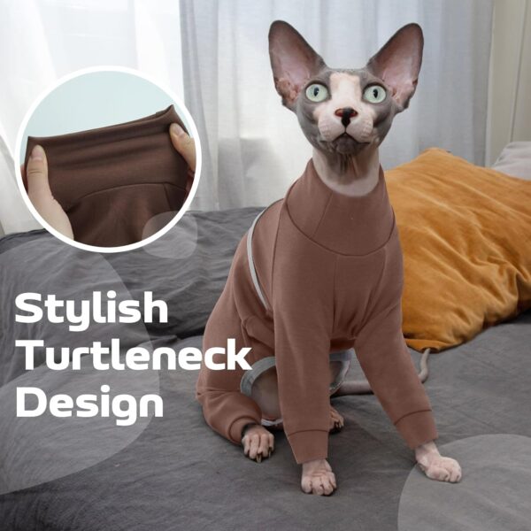 QBLEEV Hairless Cat Clothes, Cotton Cat Pajamas for Cats Only, Sphynx Cats Shirt with Four Legs, Cat Sweater Cat T-Shirt Warm Cat Onesies Jumpsuit Cat Apparel for Cornish Rex, Devon Rex, Peterbald, XS - Image 4