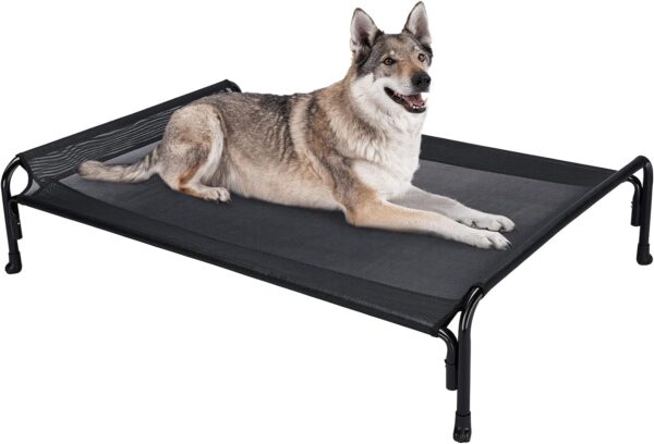 Veehoo Elevated Dog Bed, Outdoor Raised Dog Cots Bed for Large Dogs, Cooling Camping Elevated Pet Bed with Slope Headrest for Indoor and Outdoor, Washable Breathable, Large, Black, CWC2204