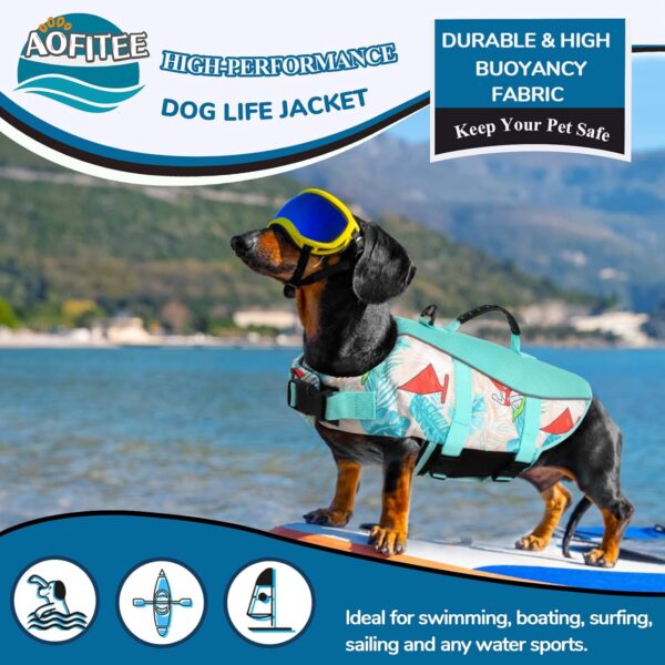 AOFITEE Dog Life Jacket, Dog Life Vest for Swimming, Hawaii Style Dog Life Vest with Rescue Handle and Reflective Stripe, Ripstop Dog Float Coat, Dog Swimming Vest for Small Medium Large Dogs Blue - Image 2