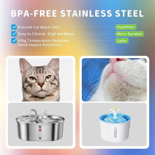 Cat Dispenser, 101oz/3L Stainless Steel pet Dispenser, Suitable for Cats and Dogs, feedable, Ultra-Silent Pump, Filter, Sputtering Resistance, Metallic Texture - Image 3