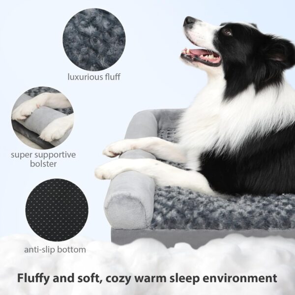 Washable Dog Beds for Large Medium Sized Dog, Soft Dog Bed Mat Cozy Plush, Dog Sofa Couch with L-Shaped Bolster, Big Pet Bed with Non-Skid Bottom 36x27 inch - Image 7