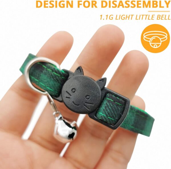 MJIYA Cat Collar with Bell, Breakaway Grid Collar with Plastic Buckle, Girl Boy Pet Kitty Collars，Adjustable 7.5-12.5 Inch(Dark Green) - Image 4